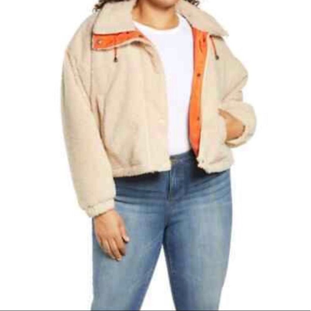BP Nordstrom Sherpa Jacket Beige with Orange Accents Size Small